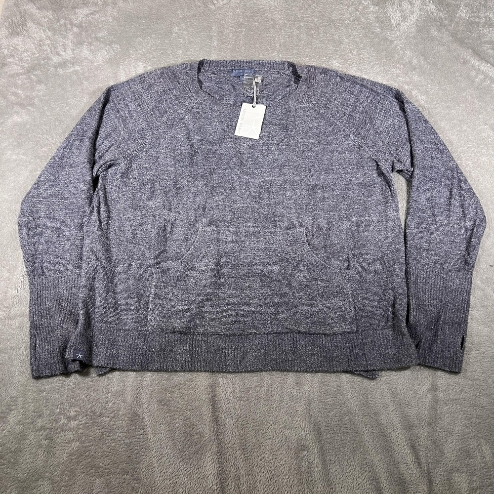 Barefoot Dreams Raglan Crew Top Womens 2X Blue Chambray CozyChic Lite Pocket
